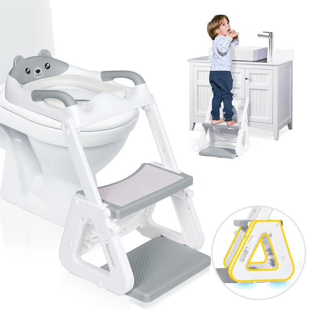 Orzbow Einstellbar Toilettensitz Kinder mit Treppe, Stabil Kinder Toilettensitz mit Dreiecksstruktur
