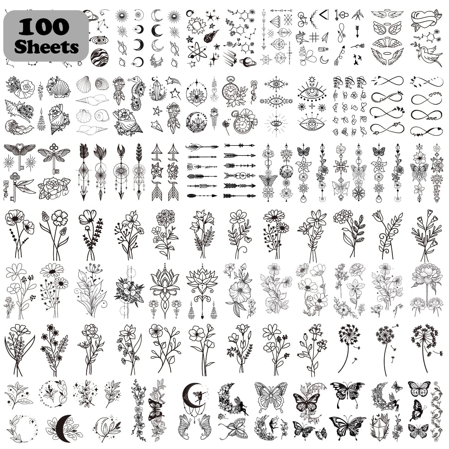 LEADTEAM 100 Blätter Fake Tattoos, Temporäre Tattoos Klebetattoos für Erwachsene 3D Wasserdicht Tattoo
