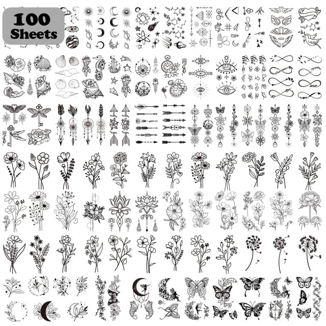 LEADTEAM 100 Blätter Fake Tattoos, Temporäre Tattoos Klebetattoos für Erwachsene 3D Wasserdicht Tattoo