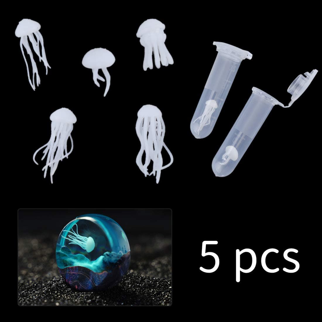🌊🐙 FineInno 5 Stück 3D Mini Quallen Harz Füller Resin Mold Filler Epoxy Kunstharz