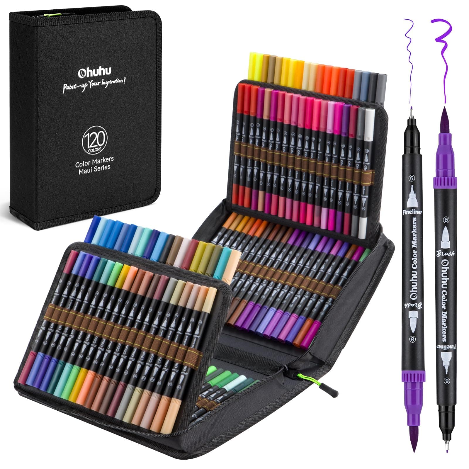 Ohuhu Maui 120 Farben Filzstifte Dual Brush Pen Set mit Doppelspitze 🎨