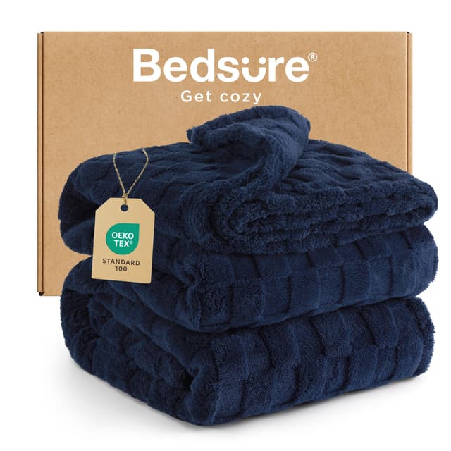 BEDSURE Kuscheldecke Flauschig - Fleecedecke & Wolldecke, Sofadecke, Schachbrettmuster Tagesdecke, XXXL, Marine Blau
