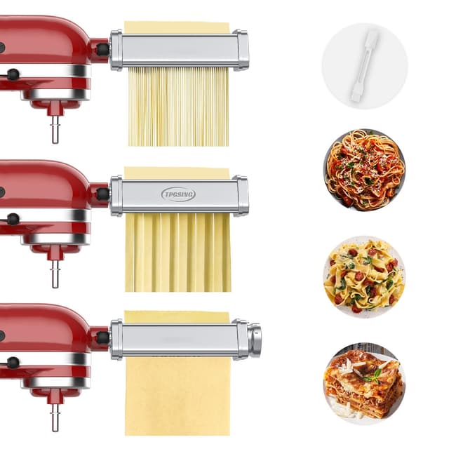 🍝🎁 TPGSING Edelstahl Nudelaufsatz für Kitchenaid Küchenmaschine - 3 Stück Pasta Set