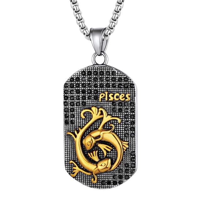 JewelryWe Sternzeichen Kette Herren Erkennungsmarke Fisch Anhänger 🌟