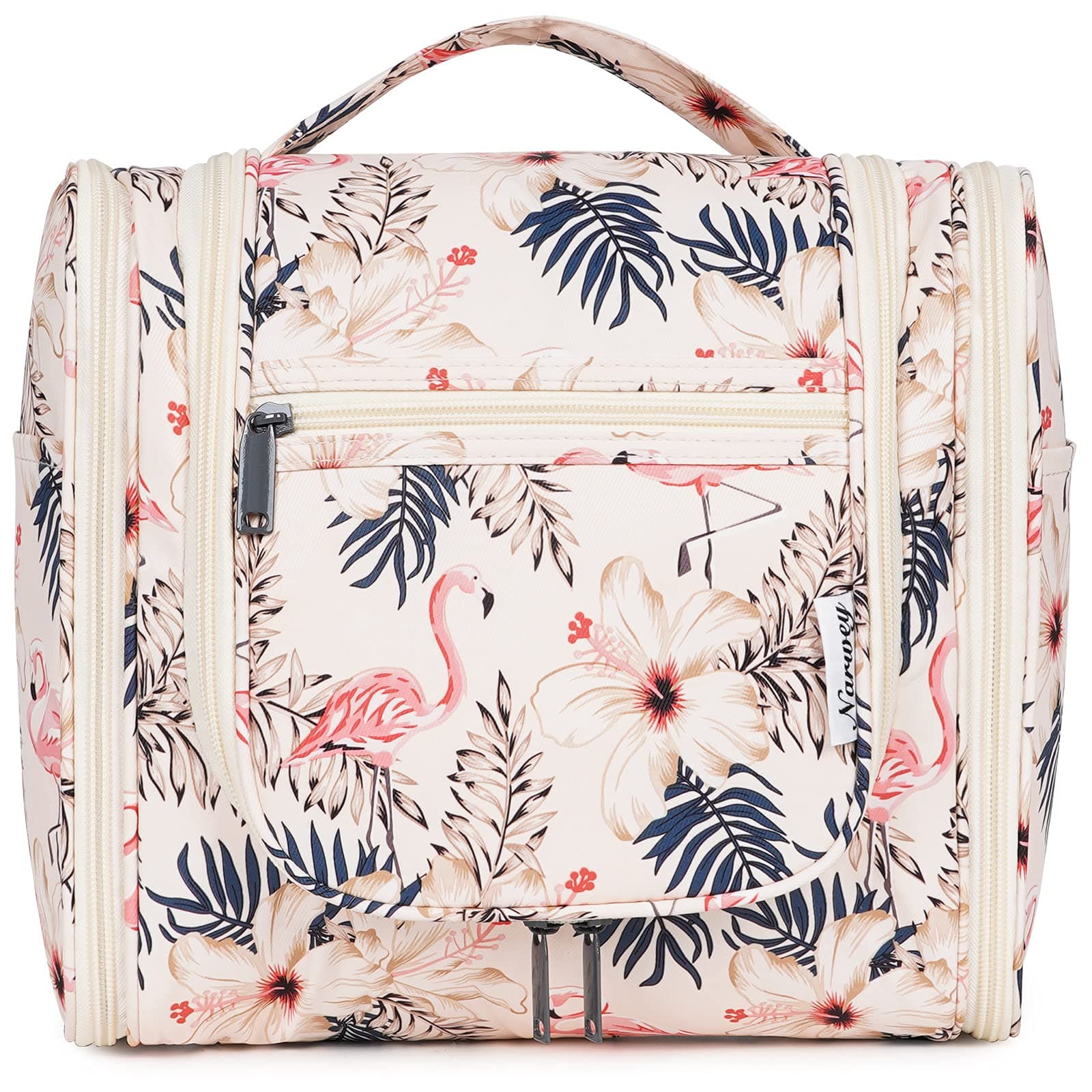 Narwey Groß Kulturbeutel Damen & Herren - Große Kulturtasche Zum Aufhängen, Kinder Kosmetiktasche - Waschtasche für Mädchen (Beiger Flamingo (Groß)) A-beiger Flamingo L