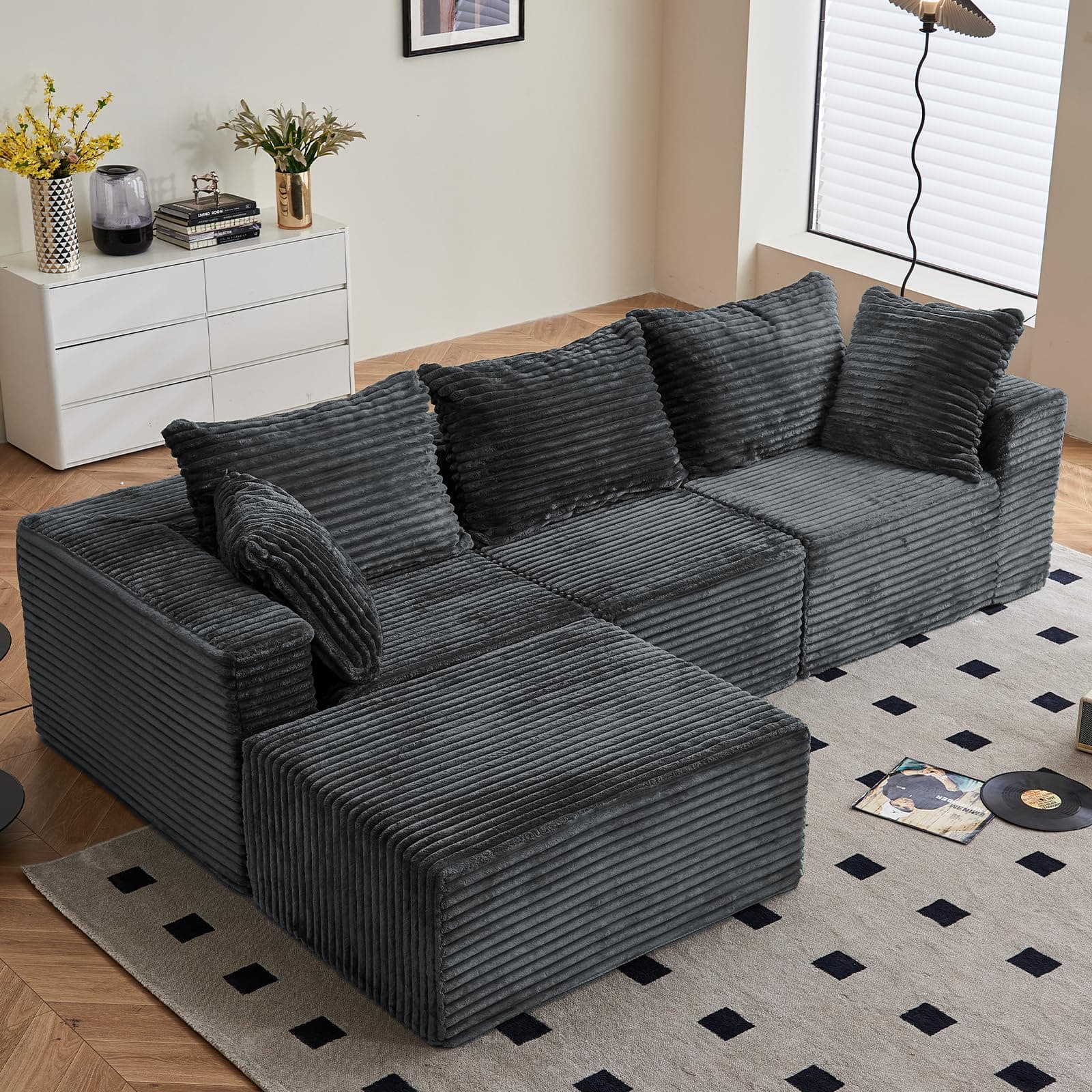 🛋️ Vamcheer Ecksofa mit Schlaffunktion - Big Sofa 3 Sitzer für Wohnzimmer, L Form Couch