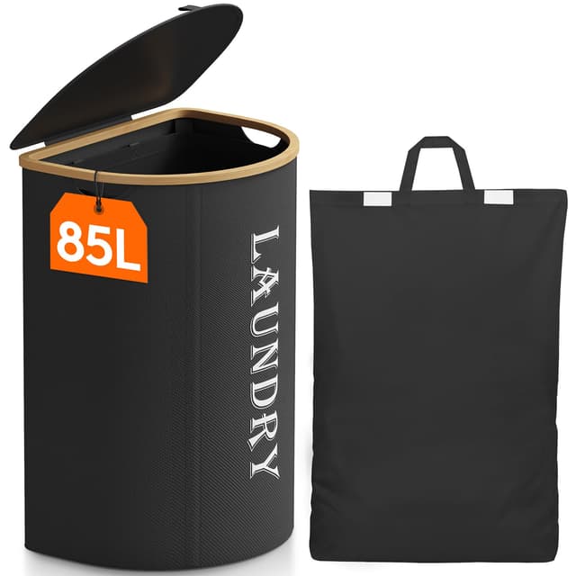 🧺 Lifewit 85L Wäschekorb mit Deckel - Faltbare Wäschekörbe für Badezimmer und Schlafzimmer, Schwarz