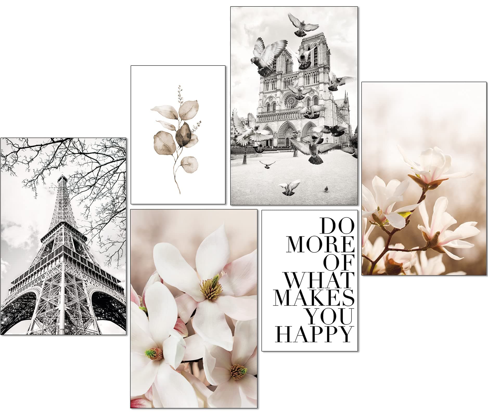🖼️ artpin® Moderne Poster Set - Bilder Wohnzimmer Deko Schlafzimmer - Paris Blumen schwarz weiß Bilderwand ohne Rahmen (4x A3 | 2x A4) W14 W14 4x A3 | 2x A4 - Angebot
