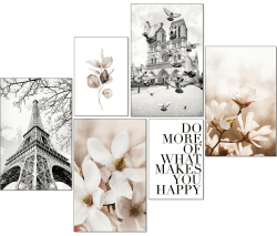 🖼️ artpin® Moderne Poster Set - Bilder Wohnzimmer Deko Schlafzimmer - Paris Blumen schwarz weiß Bilderwand ohne Rahmen (4x A3 | 2x A4) W14 W14 4x A3 | 2x A4 - Angebot