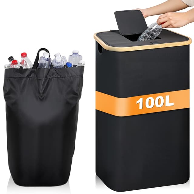 Cozary 100L Pfandflaschen Sammelbehälter 🌟 Groß Flaschensammler mit Deckel 🌟 Wasserdicht Zusammenklappbar