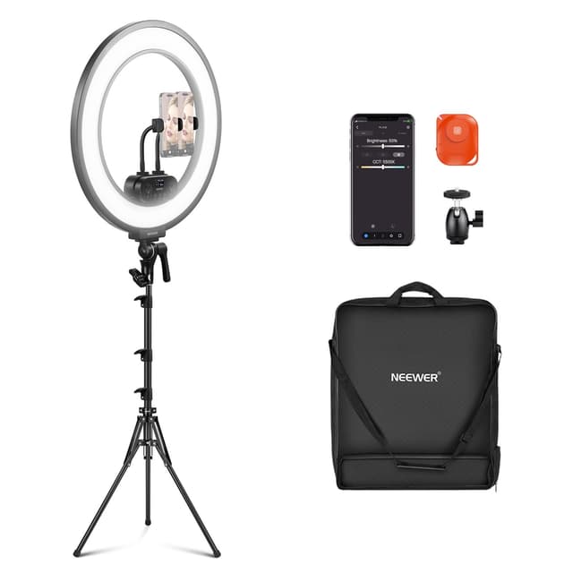 NEEWER 18" Ringlicht Set mit Randbeleuchtung 🌟 45W 3300Lux 2900K-7000K 12 Szenen Ringleuchte mit APP 2,4G PC Mac Steuerung 🎥📸
