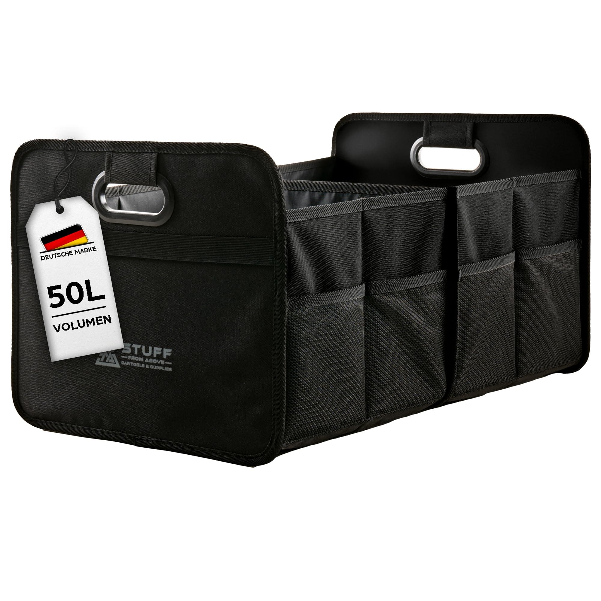 Schwarzer Auto Organizer - Kofferraumtasche mit Antirutsch - Große Autotasche 🚗