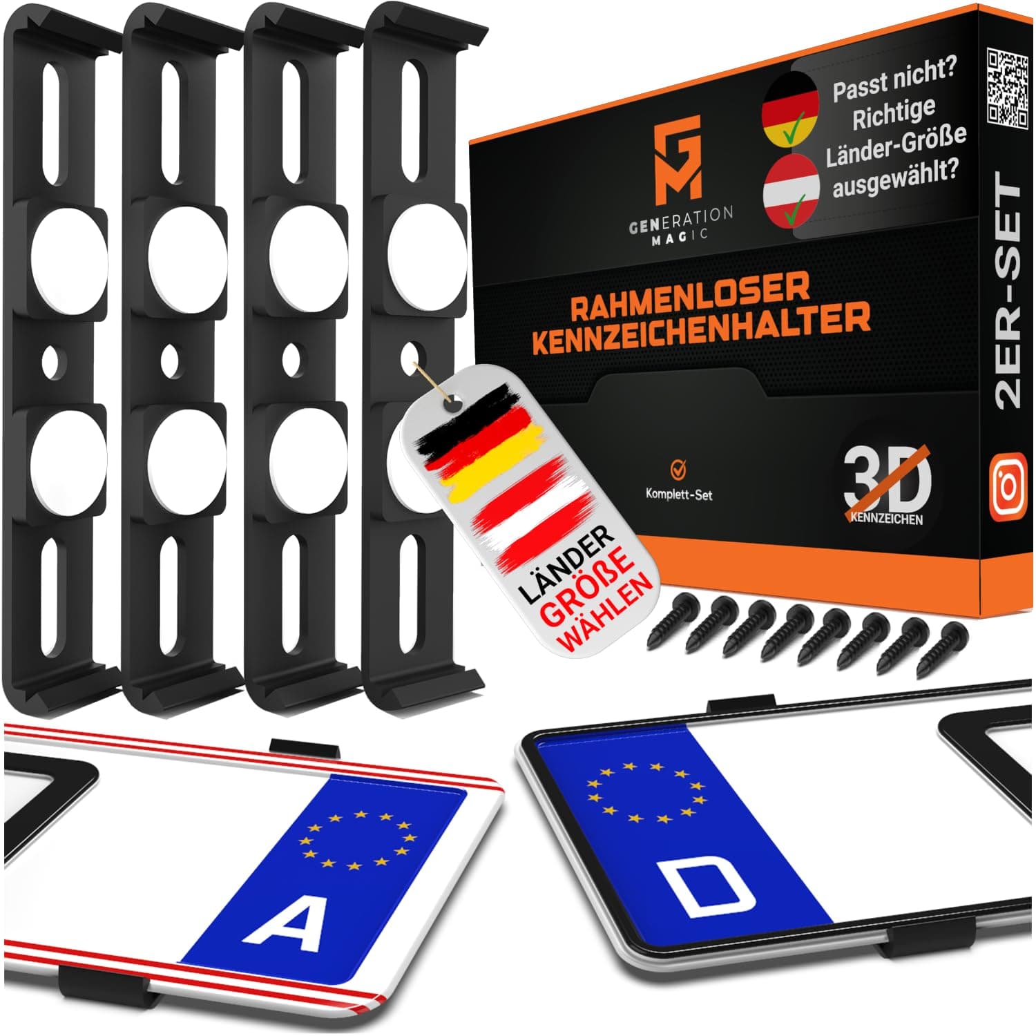 GENMAG® Rahmenlose Kennzeichenhalterung für Autos ⛔️ Deutschland & Österreich ⛔️