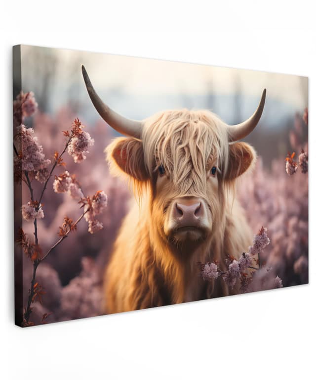 MuchoWow© Wandbilder Groß 120x80 cm XXL 🎨 Wohnzimmer Wanddeko Schlafzimmer Zimmerdeko Fotowand Deko auf Wand Dekoration 🐄 Wall Art Kuh Leinwand - Schottisches Hochlandrind - Highland Cow Bild - Hörner Kuh - Braun