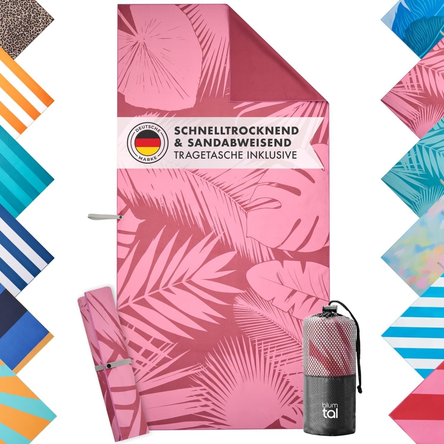 Blumtal Strandtuch XXL aus Mikrofaser mit rosa Palmen-Motiv 🌴 90x180 cm