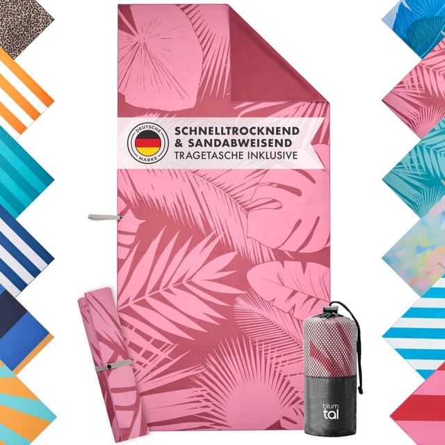 Blumtal Strandtuch XXL aus Mikrofaser mit rosa Palmen-Motiv 🌴 90x180 cm