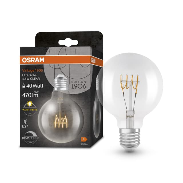 OSRAM Vintage 1906 Classic Globe95 FIL LED-Lampe, E27, klar, 4,8W, 470lm, 2700K, warmweißes Licht 🌟