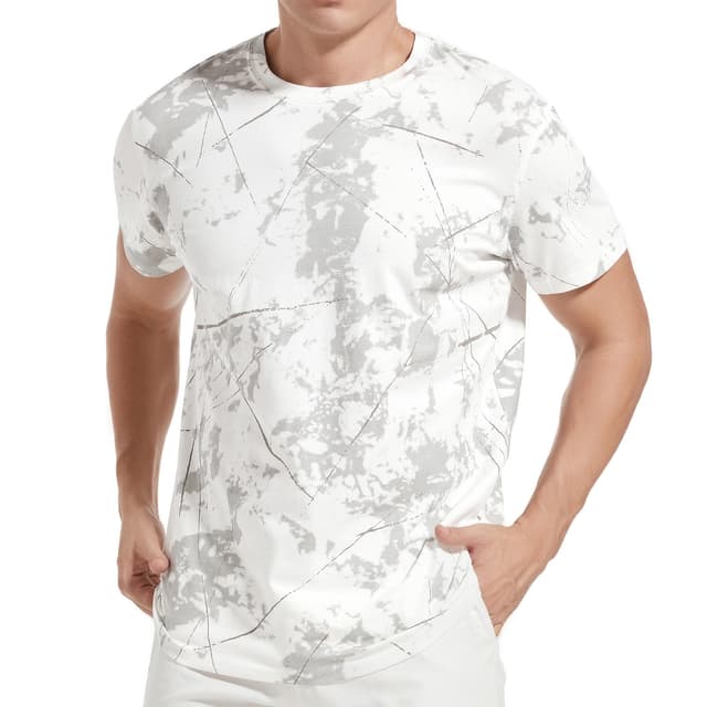 USALL Herren Sommer DruckT-Shirt 95% Baumwolle Casual Atmungsaktives Männer T-Shirt Kurzarm 09weiß 😎