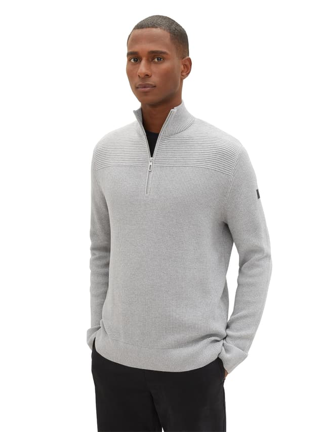 🔥 Reduzierter Preis! TOM TAILOR Herren Strick-Pullover mit Troyer-Kragen