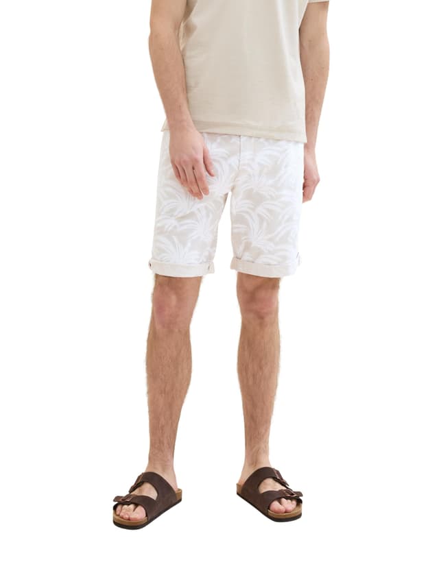 🌴 Sommerlicher Deal: TOM TAILOR Herren Regular Fit Chino Shorts mit Alloverprint 33 35411 - Beige Brushed Leaf Design
