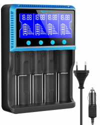 Universal Akku Ladegerät mit 4 Schacht, LCD Smart Schnell Aufladen Batterieladegerät