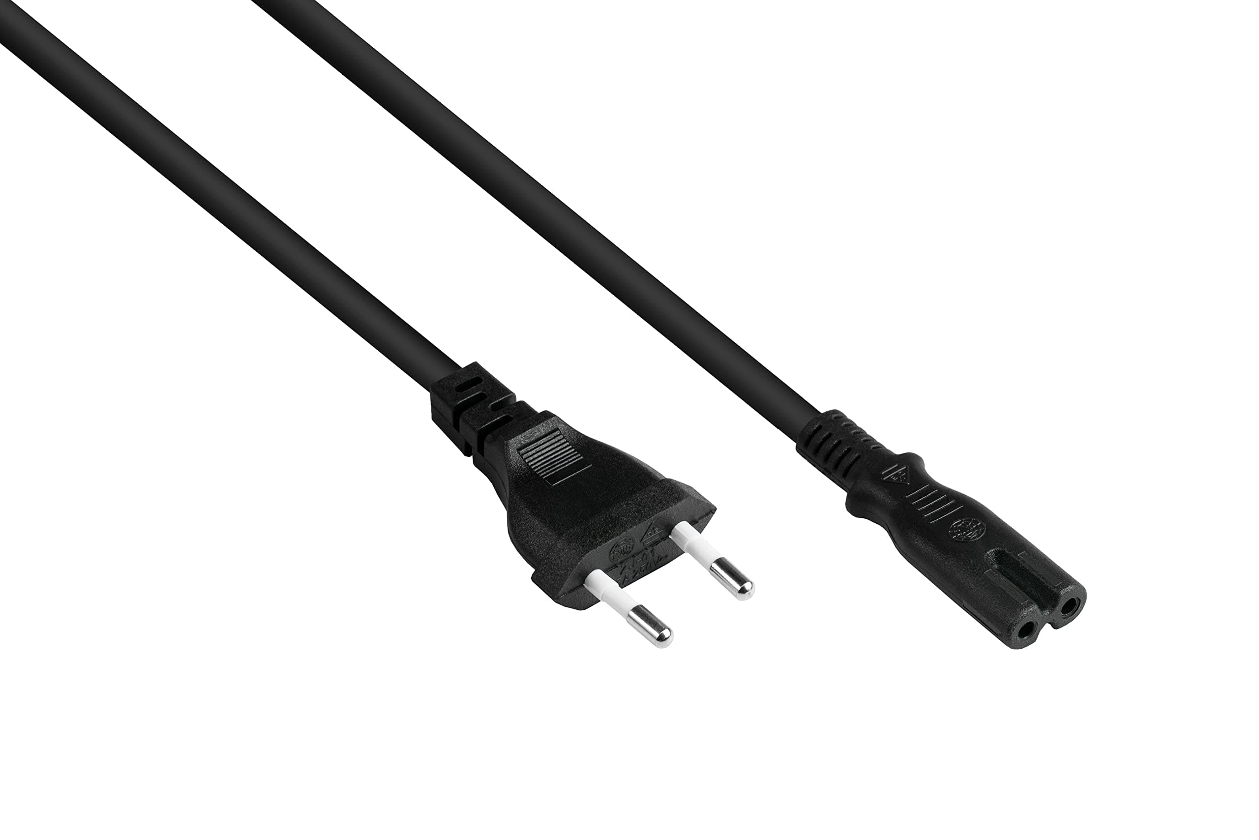 🔌📺🎮 Good Connections EURO-Netzkabel - 2,5 m - Euro-Stecker Typ C (gerade) an C7/Euro 8 Buchse (gerade) - SCHWARZ 2,5 m