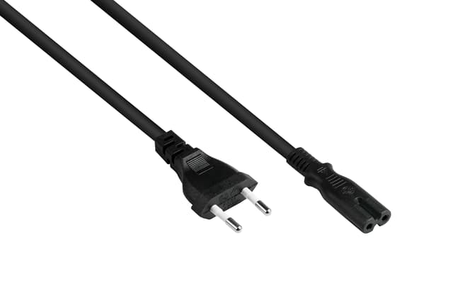 🔌📺🎮 Good Connections EURO-Netzkabel - 2,5 m - Euro-Stecker Typ C (gerade) an C7/Euro 8 Buchse (gerade) - SCHWARZ 2,5 m
