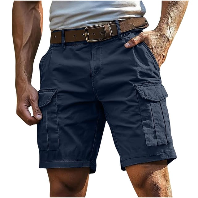 👖Cargoshorts Herren Kurze Hosen mit Reißverschluss und Knopf Mehrere Taschen Männer Einfarbig Sommer Shorts Klassische geschnittene Sportshorts Outdoorhose #01 Marineblau XL