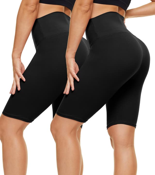 CAMPSNAIL 2er Pack Radlerhosen Damen 🚴‍♀️ High Waist Kurze Sporthose Leggings Sport Yoga Shorts Sommer Elastisch 18cm L-XL 2er-schwarz