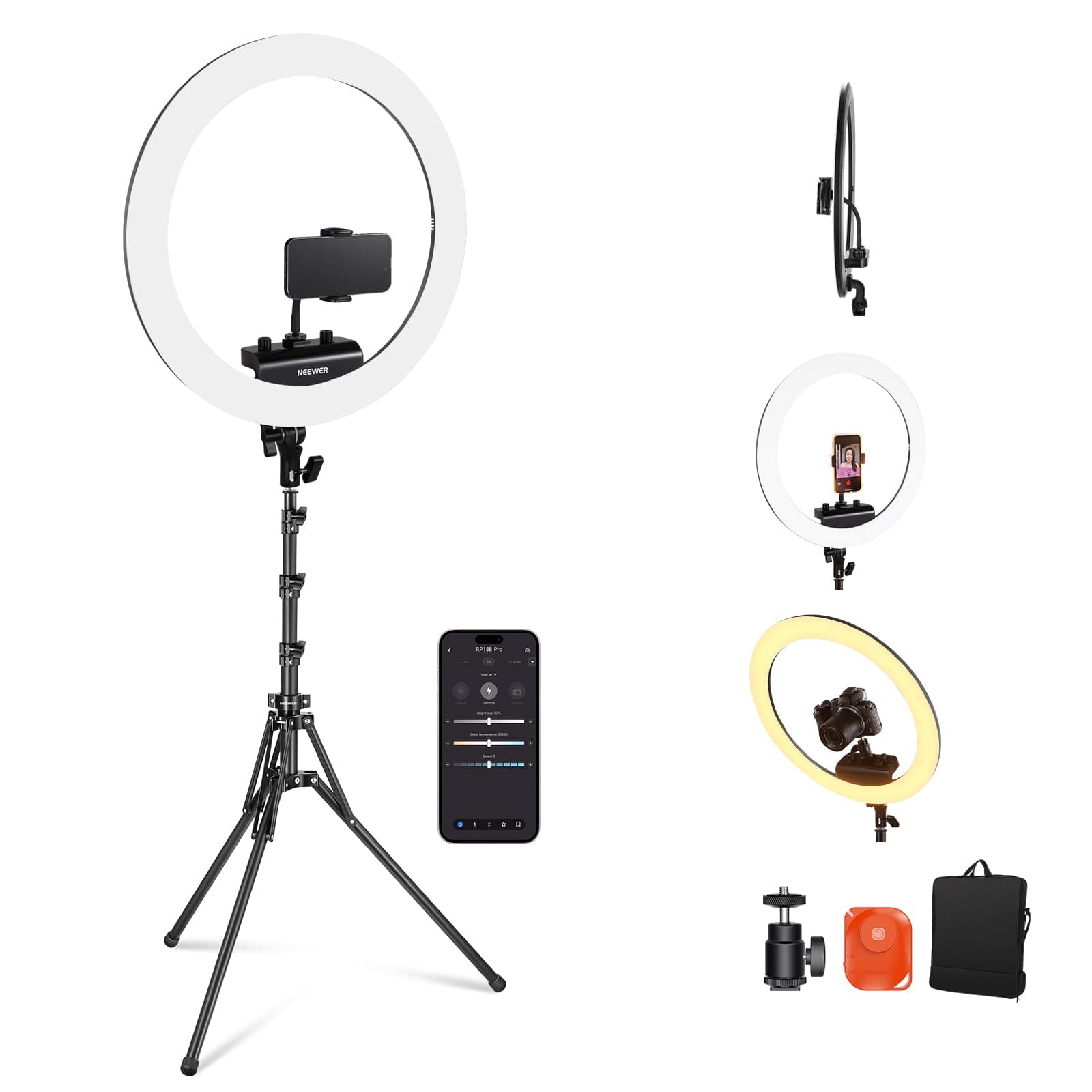 NEEWER Professionelles 18" dünn Ringlicht mit Ständer und Telefonhalter - RP18B Pro Schwarz 🌟