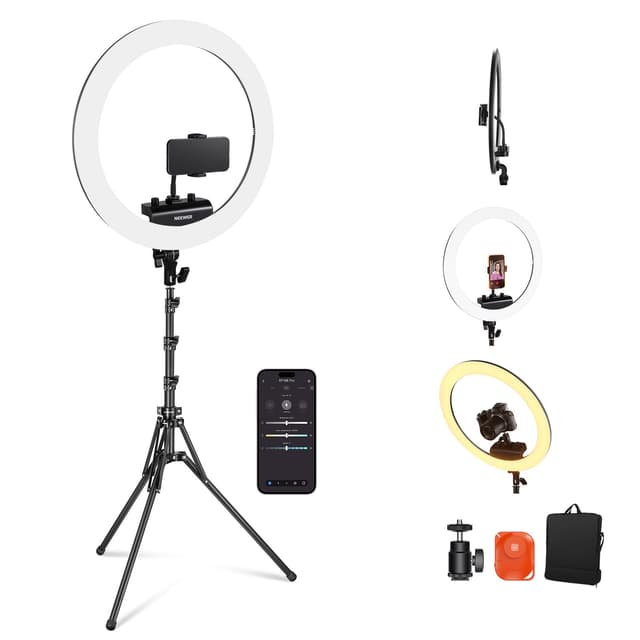 NEEWER Professionelles 18" dünn Ringlicht mit Ständer und Telefonhalter - RP18B Pro Schwarz 🌟