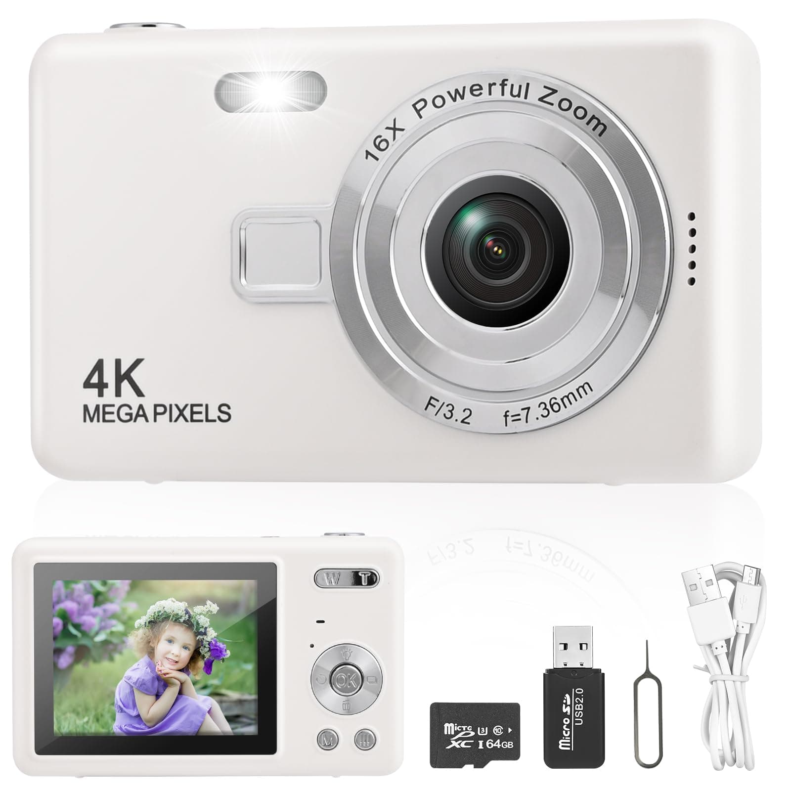 Digitalkamera Fotokamera mit 64GB Karte, 1080P FHD 40MP Kinder Kamera 2.4' LCD