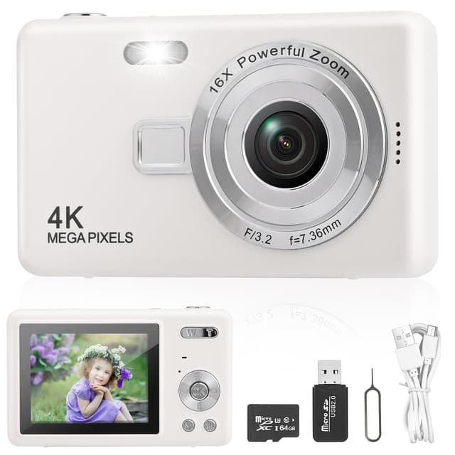Digitalkamera Fotokamera mit 64GB Karte, 1080P FHD 40MP Kinder Kamera 2.4' LCD