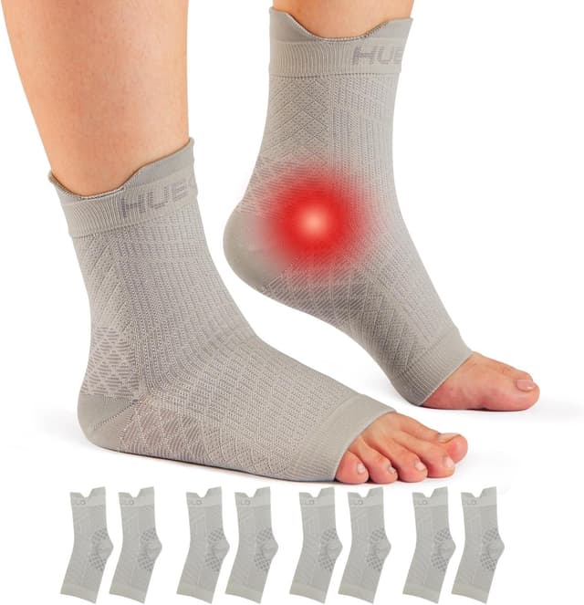 👟🏋️‍♂️ HUEGLO 4Paar Sprunggelenkbandage, Knöchelbandage Achillessehne Fussbandagen Sprunggelenk Sport Laufen Fussball Stützende Bandage für Fußgelenk Grau M