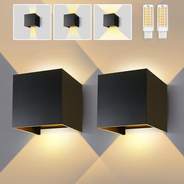 Lureshine Wandlampe mit austauschbarer G9 LED Lampe 🌟 2er Set Schwarz 🌙