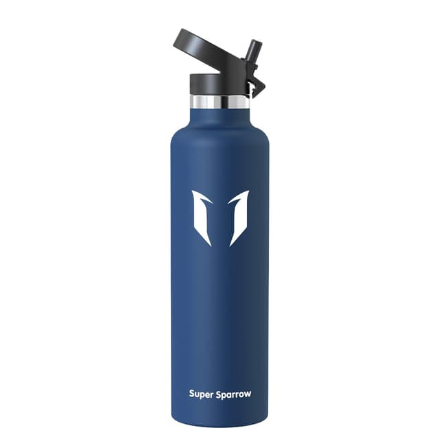 Super Sparrow Trinkflasche Edelstahl - Thermobecher - 350ml, 500ml, 750ml, 1L - FlipFlow Trinkflaschen mit Strohhalm - BPA-Frei Thermoskanne, Thermosflasche für Sport, Travel, Schule, Outdoor 1000 ml C- Blaubeere 🌟