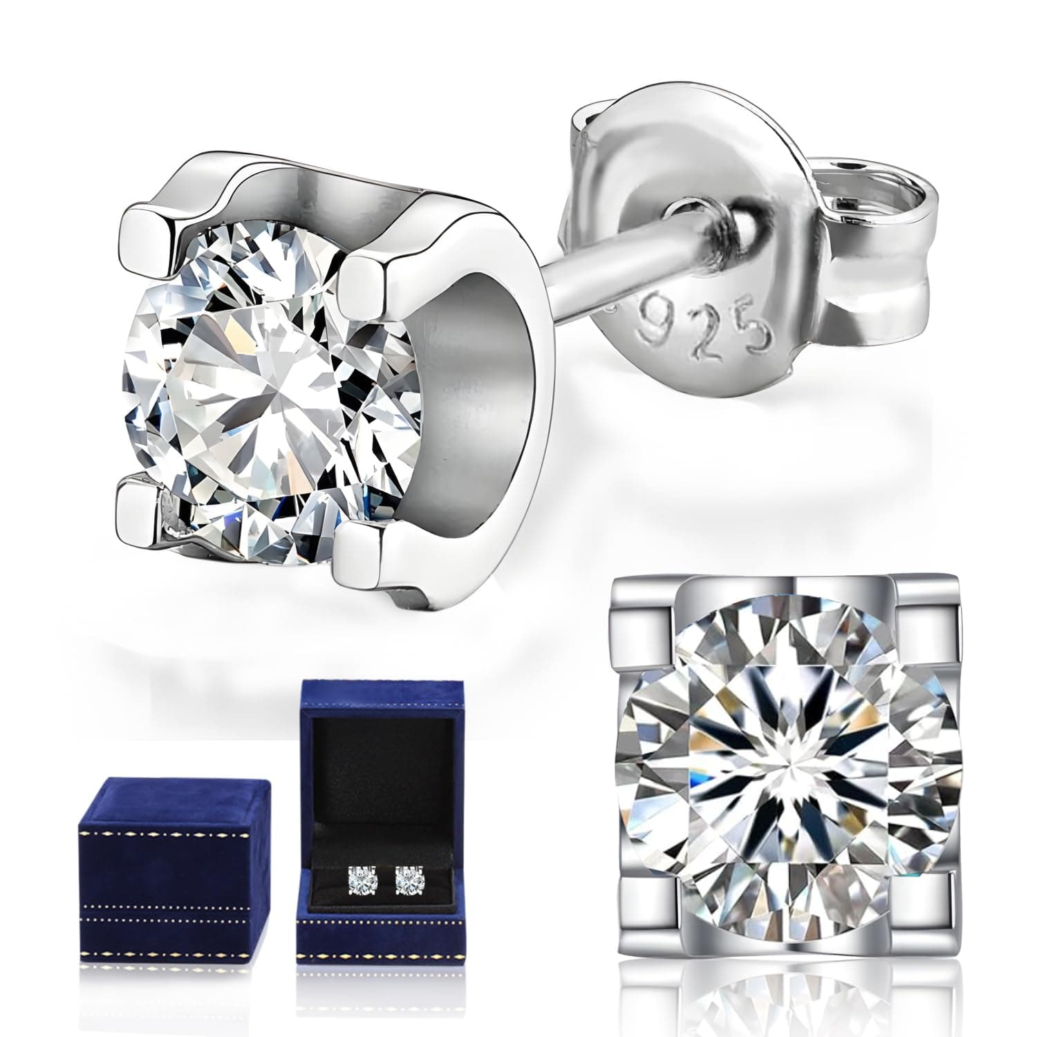 Strahlende Moissanit-Ohrringe 2 Karat, 925er Sterlingsilber, 18K Weißgold plattiert