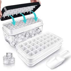 Eiswürfelbehälter mit Deckel und Behälter, 64 Stück Eiswürfel 😎🍹 Angebot bei HelloDeals