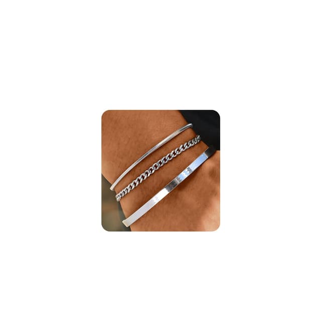 Halora Silber Armband Herren Set 🎁 3 Stücke Edelstahl Armreif Männer 🌟 Herrenarmband Schmuck