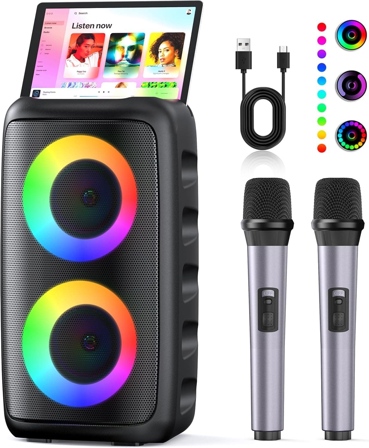 Karaoke Maschine (2025 Neueste Generation) 🎤🎶 | Karaoke Anlage mit 2 Mikrofone Bluetooth Lautsprecher