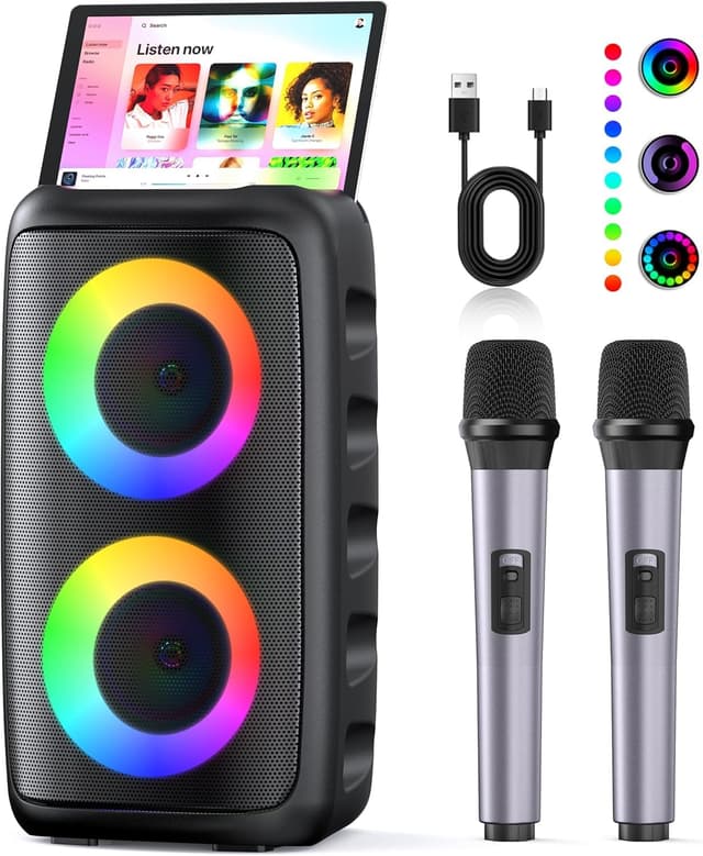 Karaoke Maschine (2025 Neueste Generation) 🎤🎶 | Karaoke Anlage mit 2 Mikrofone Bluetooth Lautsprecher