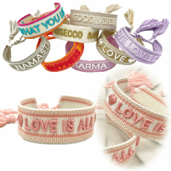 LS-LebenStil Exklusives Statement Armband - das Original - Quasten besticktes Boho Canvas Webarmband Damen Freundschaftsarmband