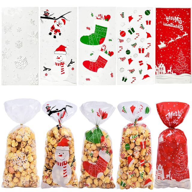 🎄🍬 150 Stück Weihnachten Plätzchentüten mit Schneeflocken-Design - 1.9€