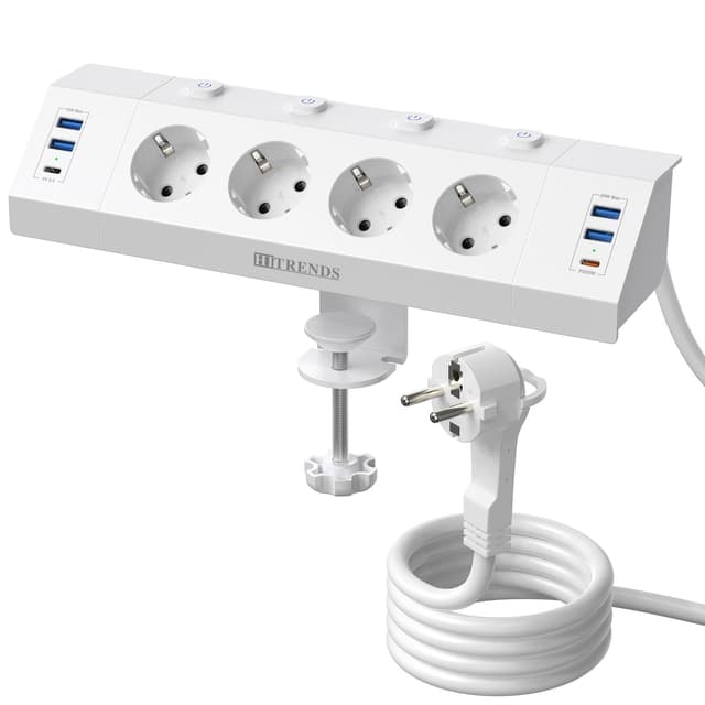 Tischsteckdose 4 Fach mit 2 USB C - 2M Weiß White 002