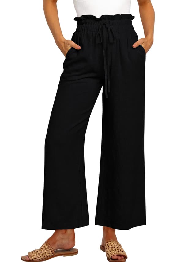 🌞 Sommerhose Damen Leinenhose Palazzo Hohe Taille Einfarbig Freizeithose