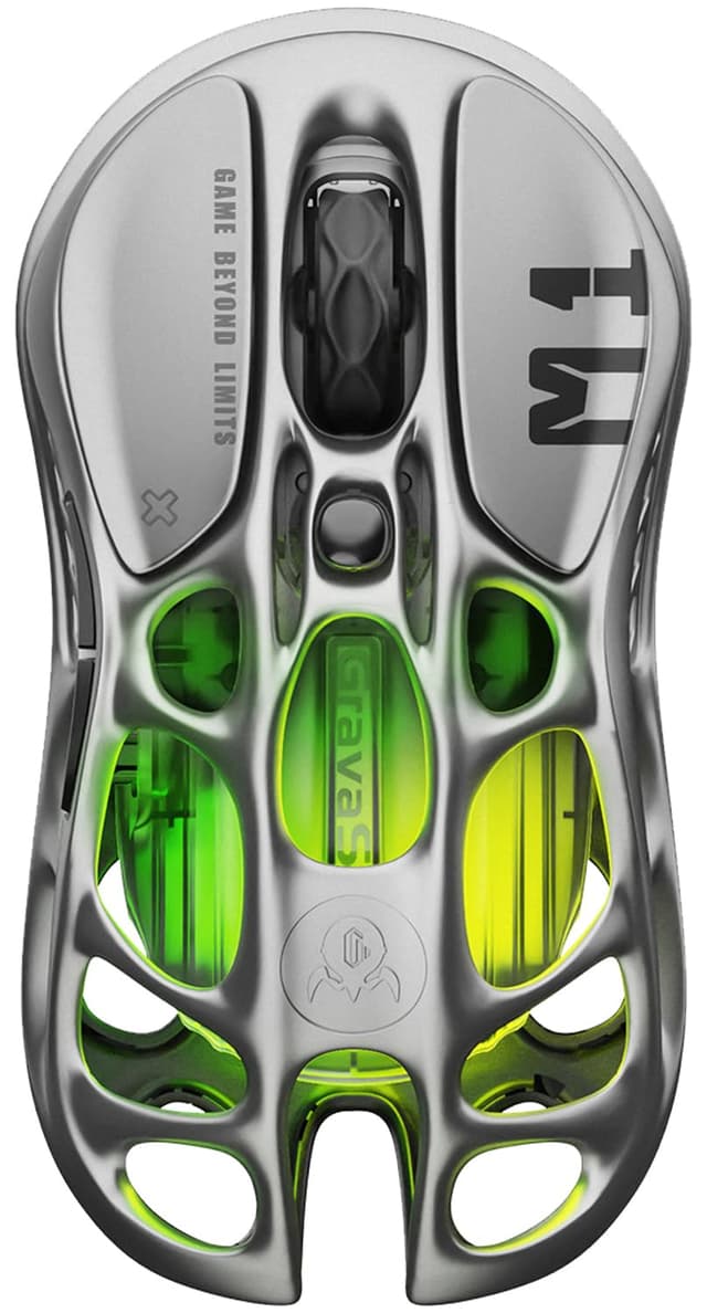 GravaStar Mercury M1 Pro Gaming Maus Kabellos 🎮 4K Hz Superlight Maus Gaming 🌟 Magnesiumlegierung PAW3395 Sensor RGB 🌈 Hohles Design Gaming Mouse Gunmetal Grau 👾