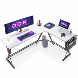 🎮 ODK Gaming Tisch - Gaming Schreibtisch Eckschreibtisch für Gamer (Weiß, 167 x 120 cm)