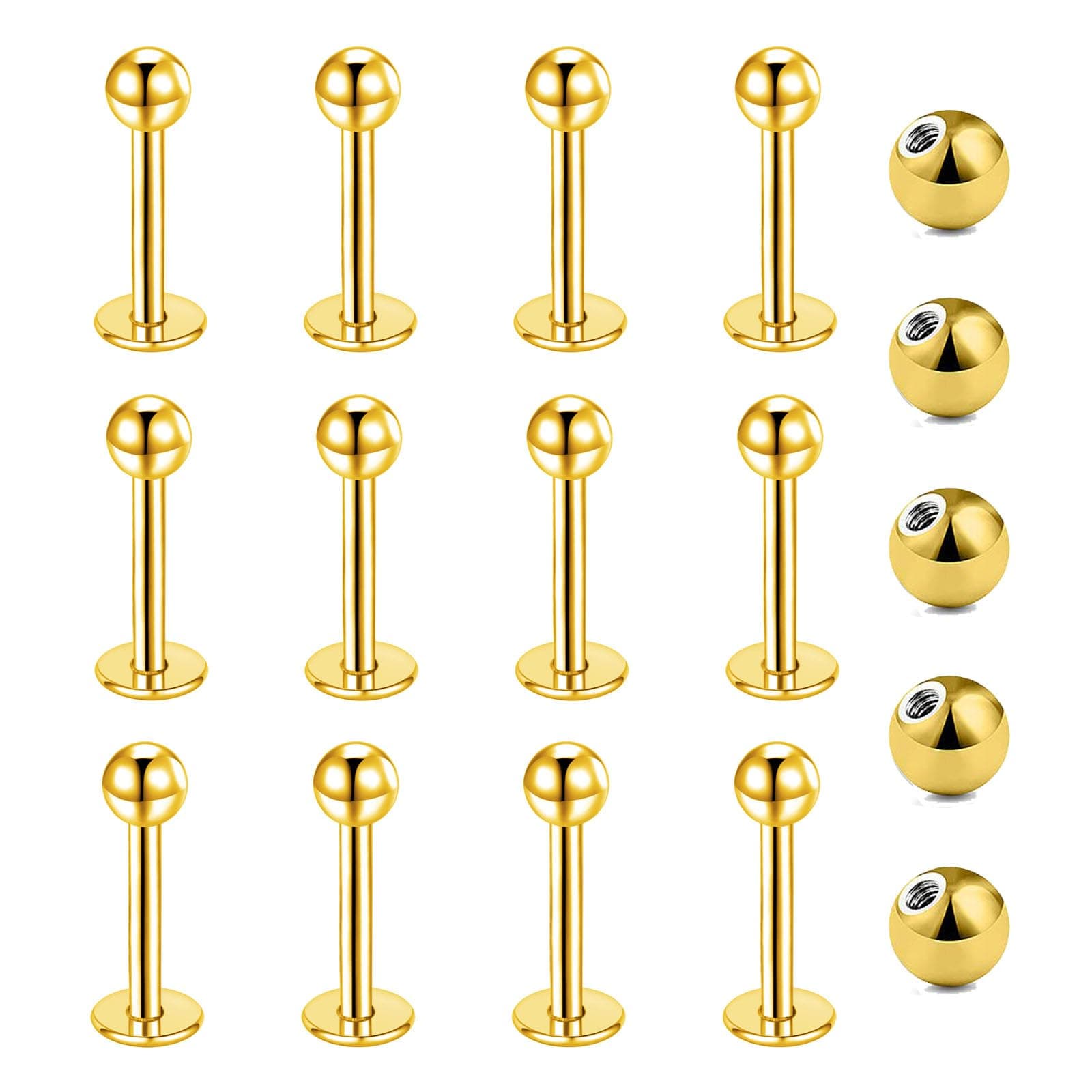 Gojewen 12er Lippenpiercing Stecker 1,2mm Chirurgenstahl Piercing Lippe Labret Helix Tragus Stud Silber Gold Schwarz 😍👄