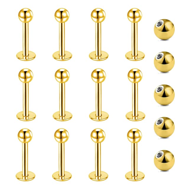 Gojewen 12er Lippenpiercing Stecker 1,2mm Chirurgenstahl Piercing Lippe Labret Helix Tragus Stud Silber Gold Schwarz 😍👄