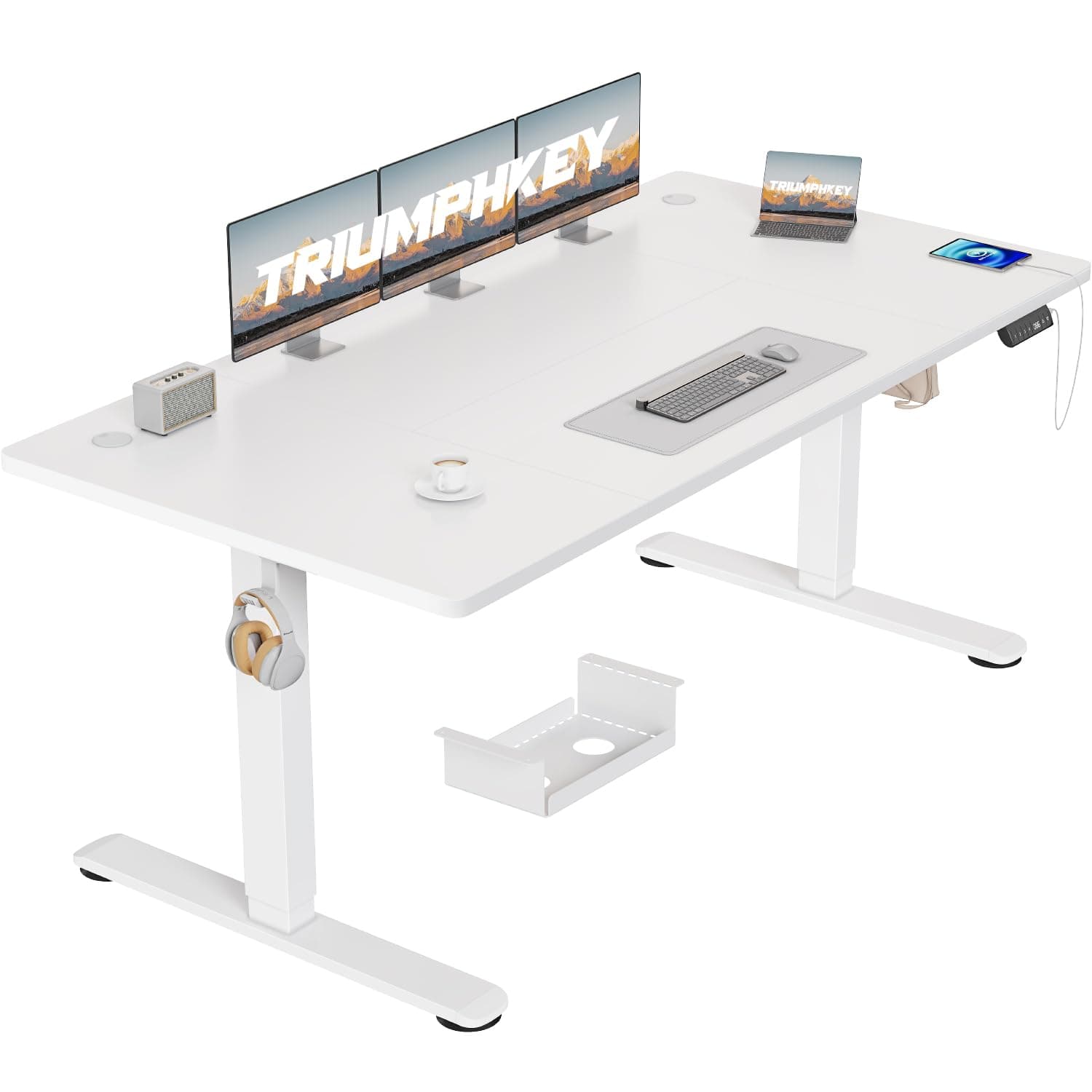 🌟 TRIUMPHKEY Höhenverstellbarer Schreibtisch 160x80cm mit USB Ladeanschluss 🌟